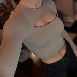 Cut-Out Beige Long Sleeve Top